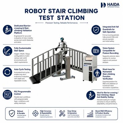 Robot Stair Climbing Test Station Stair Climbing Testing Equipment Specs Stair yang dapat disesuaikan Kontrol PLC Anti Fall Guardrails