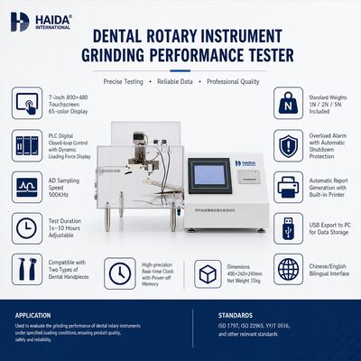 Penguji Kinerja Gerinda Instrumen Rotary Gigi Mesin Uji Keausan Kepala Bur Uji Efisiensi Pemotongan untuk QC Handpiece
