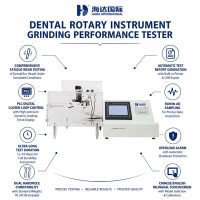 Penguji Kinerja Gerinda Instrumen Rotary Gigi Mesin Uji Keausan Kepala Bur Uji Efisiensi Pemotongan untuk QC Handpiece