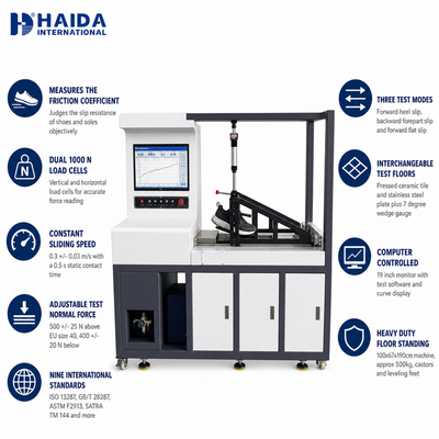HAIDA Resistance Tester Slip Shoe Sole Friction Coefficient Testing Machine ISO 13287 ASTM F2913 Peralatan pengujian sepatu