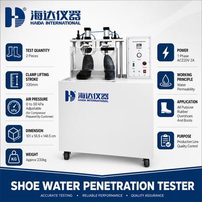 Mesin Uji Ketembusan Air Sepatu HAIDA Rubber Overshoe Boots Mesin Uji Permeabilitas Air untuk Peralatan Uji Alas Kaki
